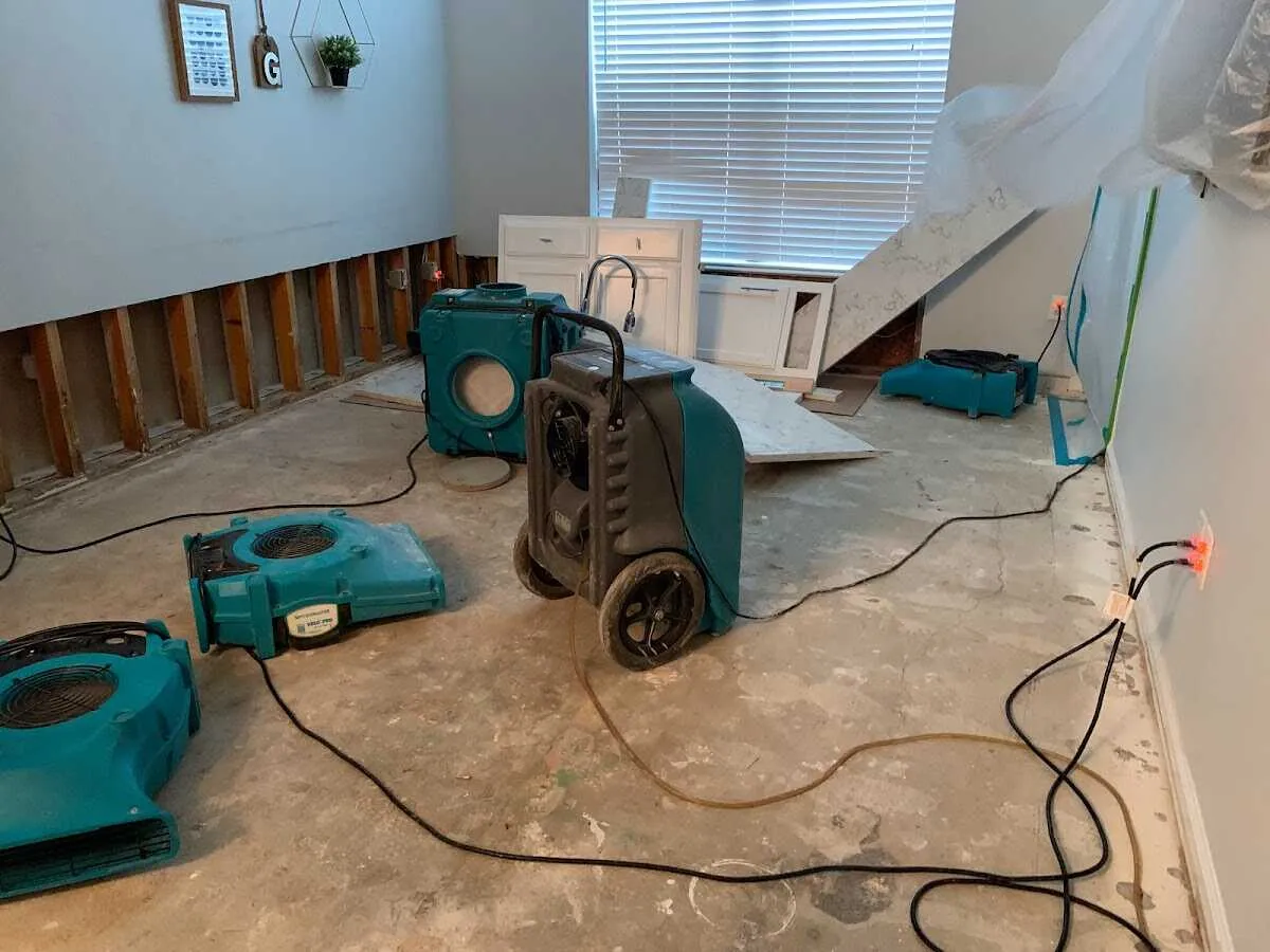 Dehumidifier in flood-cut room for Water Damage Restoration in North Dansville